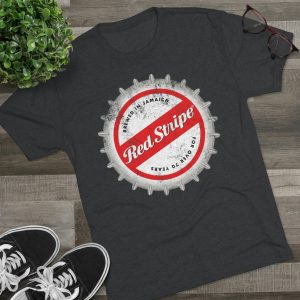 Unisex Tri-Blend Red Stripe Cap Crew Tee