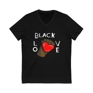 Unisex Jersey Short Sleeve Black Love V-Neck Tee